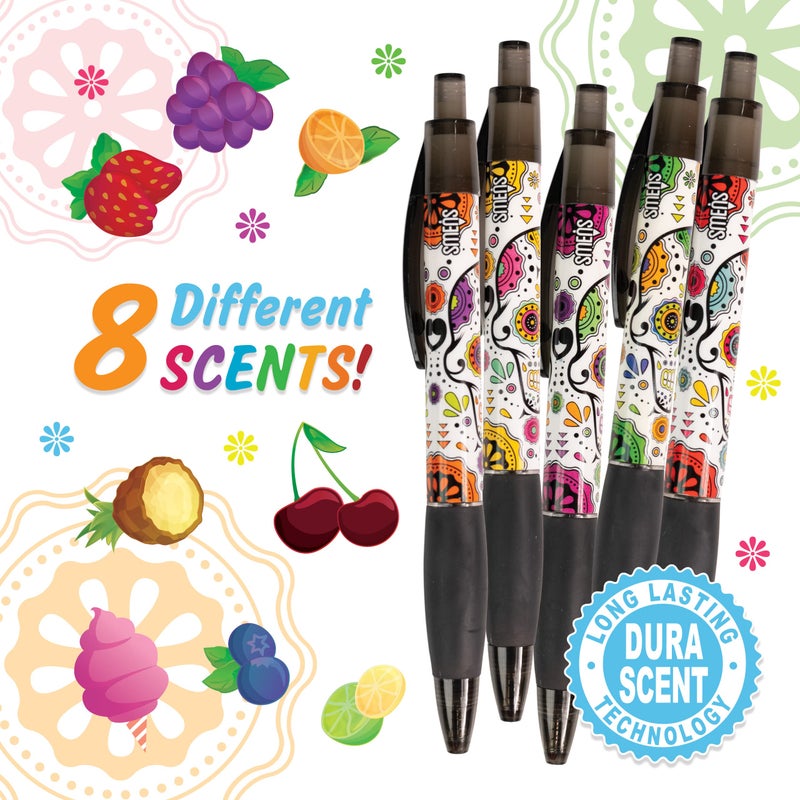 Scentco Sugar Skull Smens - Patented Gourmet Scented Pens, Black Ink, Medium Point - 8 Count - Image 3